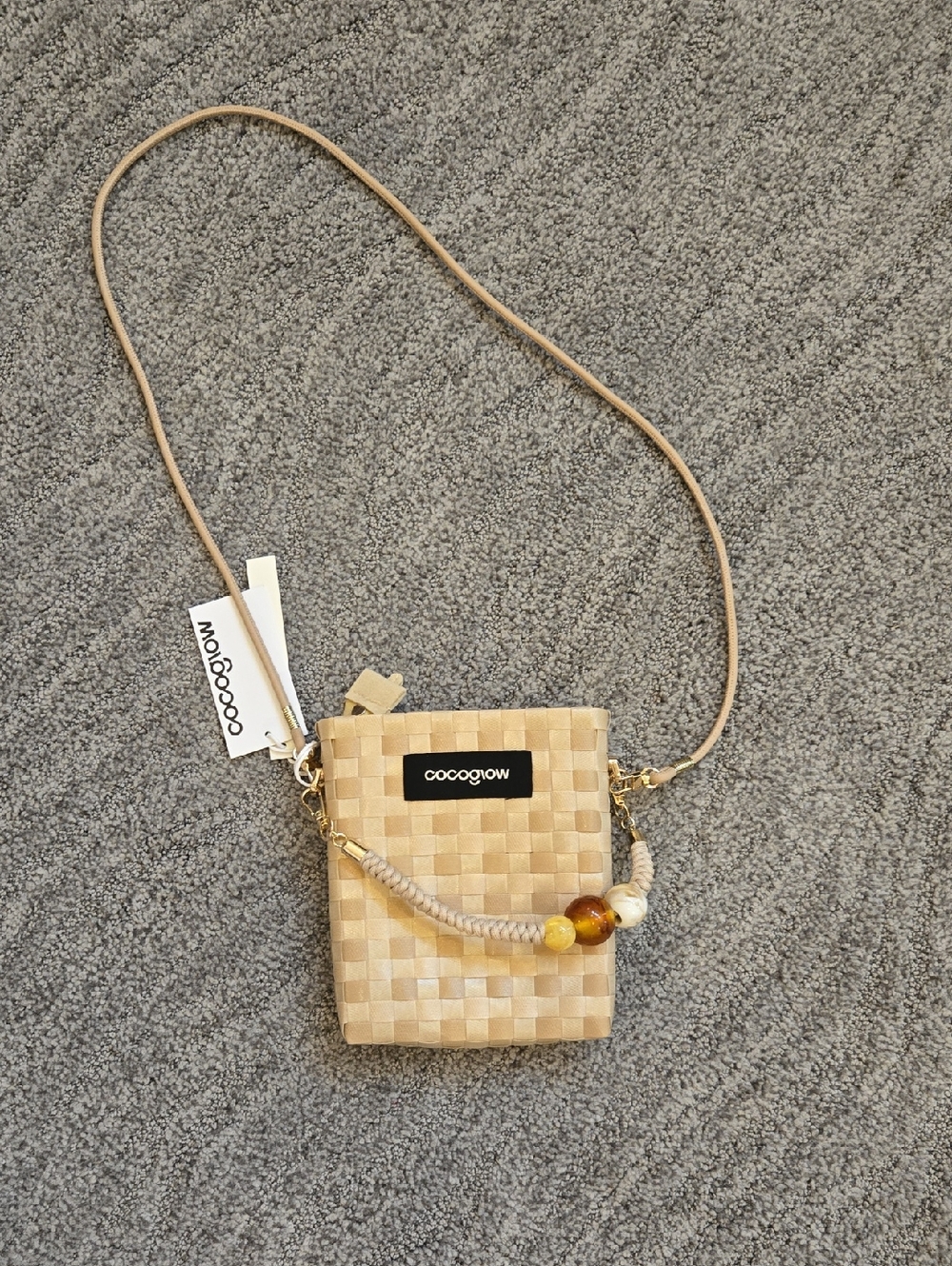 Beige Woven Crossbody Bag